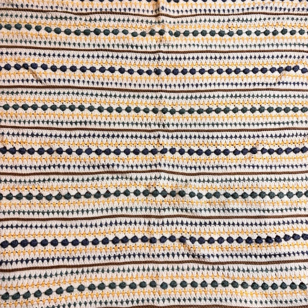 Vintage Handmade Crochet Afghan Throw Blanket 41x36 Popcorn Stitch‎ Boho